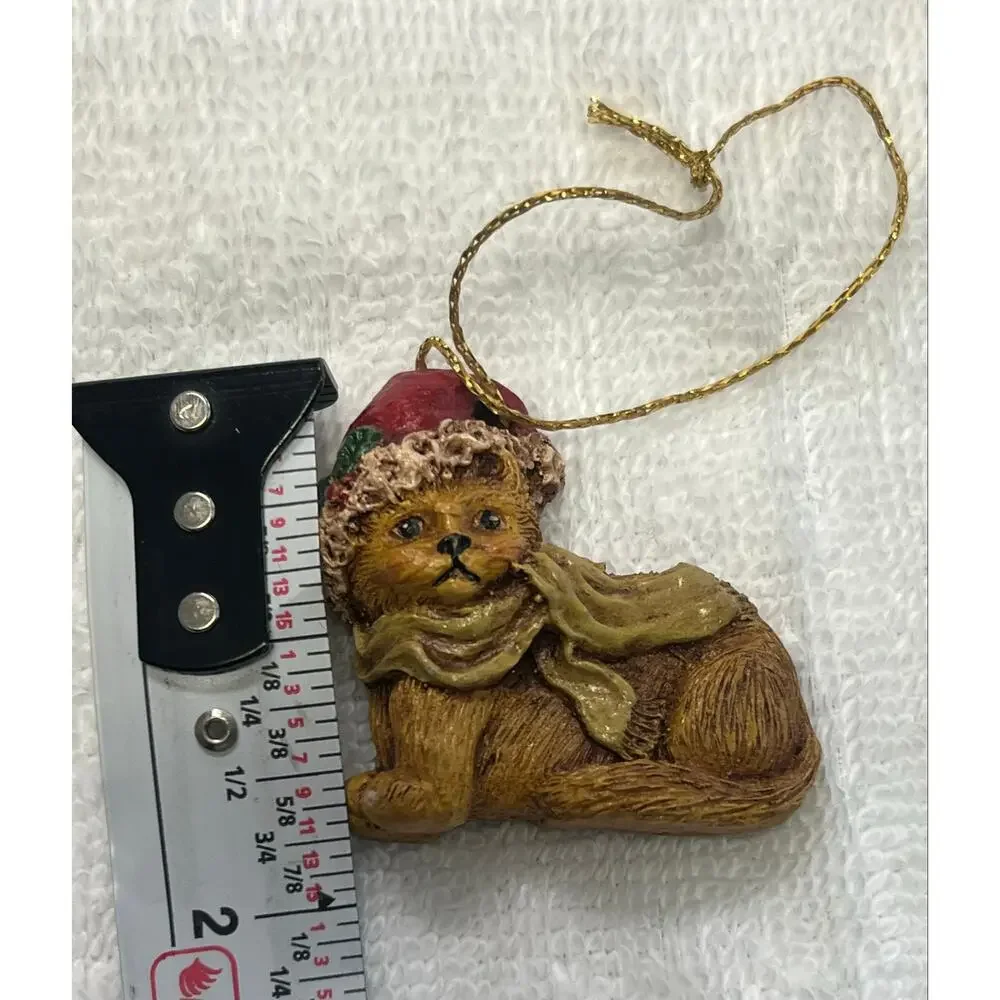 Sherry McNeil Signed Christmas Ornament Lot of 2 Teddy Bear & Cat 90s  Folk Art